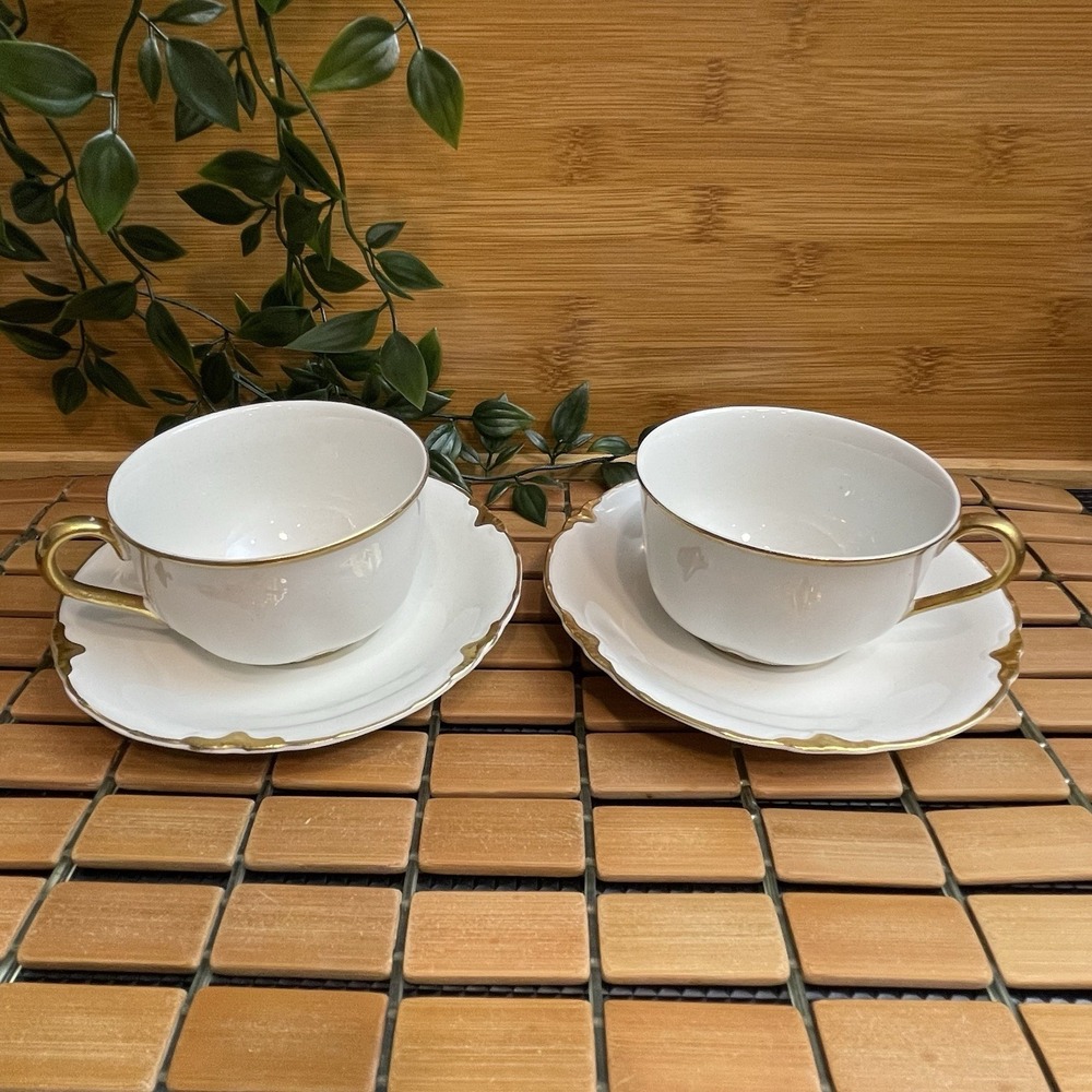 Vintage Johnson Brothers Chantilly Gold Gild Cup & Saucer 2 Sets England